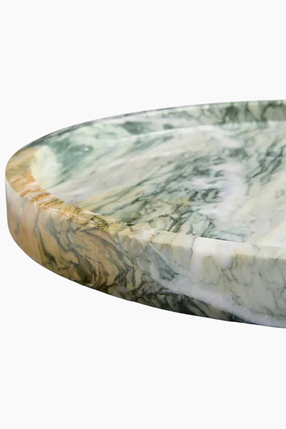 Fern Green Yuvarlak Mermer Tepsi, 12,5” El Oyması Doğal Taş Lüks Sunum Parçası