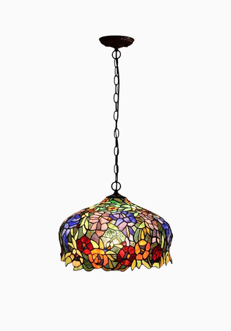 16” Flowers Tiffany Style Vitray Sarkıt Tavan Lambası, El Yapımı Renkli Cam
