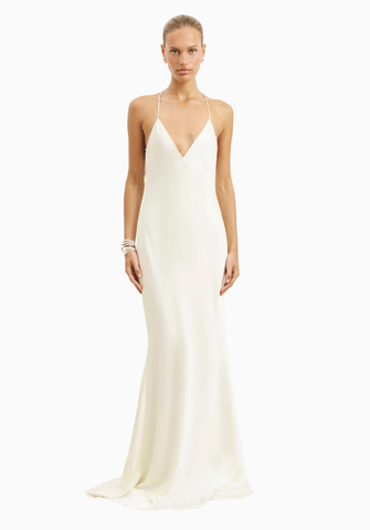 Derin Sırt Dekolteli Saten Maxi Kadın Elbise