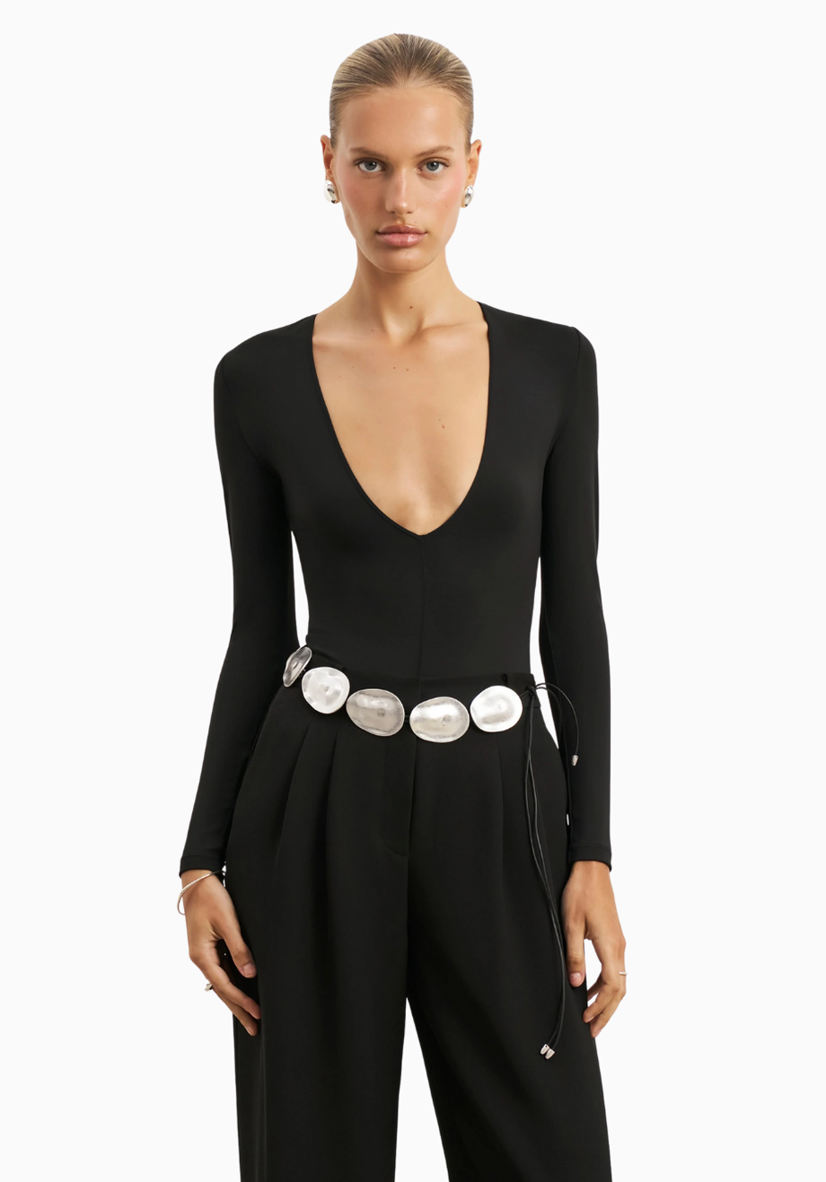 Kadın Uzun Kollu Derin V Yaka Bodysuit