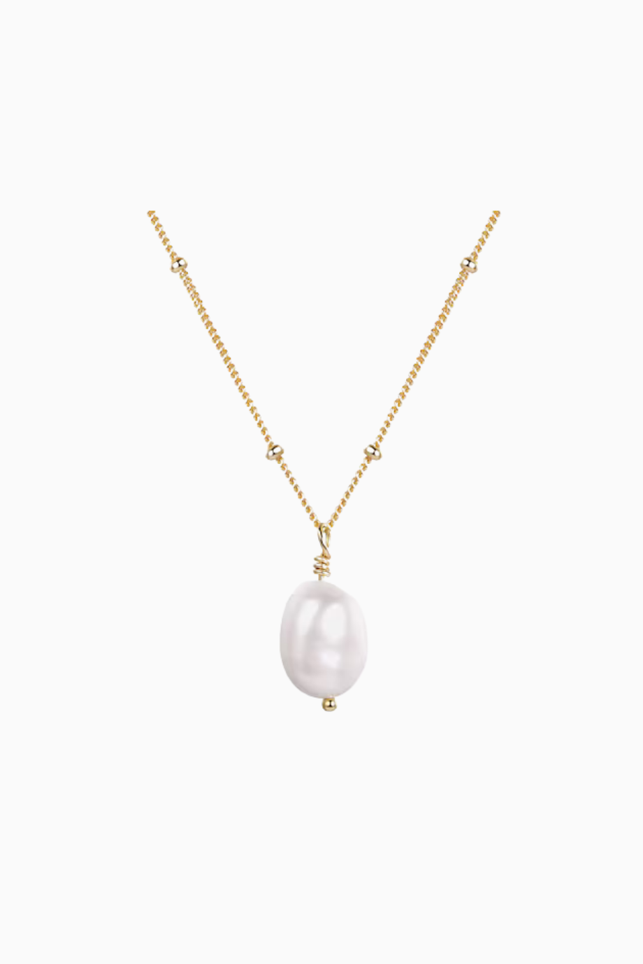 Saburo Tatlı Su Barok İncili Kolye, 18 Ayar Altın Kaplama ve 925 Ayar Gümüş Zincirli