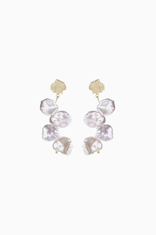 SATU Küpe, 18 Ayar Altın Kaplama 925 Ayar Gümüşten, Beyaz Tatlı Su İncili