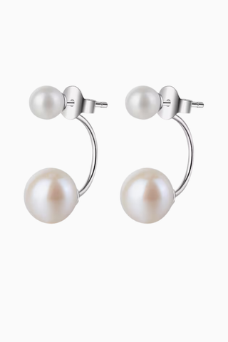 MEGUMI Küpeleri, 925 Ayar Gümüş, Tatlı Su İncili, Çift Taraflı Zarif Tasarım