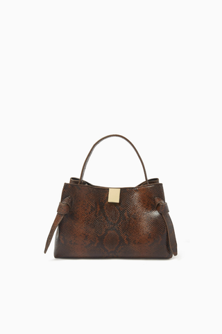 Gyoza Mini Çanta, Yılan Desenli İnek Derisi, Kahverengi, Ayarlanabilir Askılı