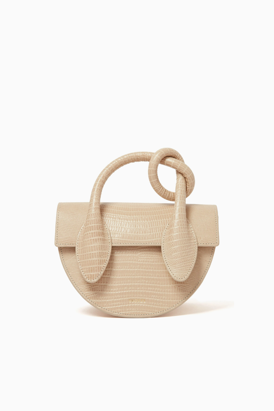 Pretzel Deri Çapraz Çanta, Kertenkele Desenli, Altın Donanımlı, El Yapımı