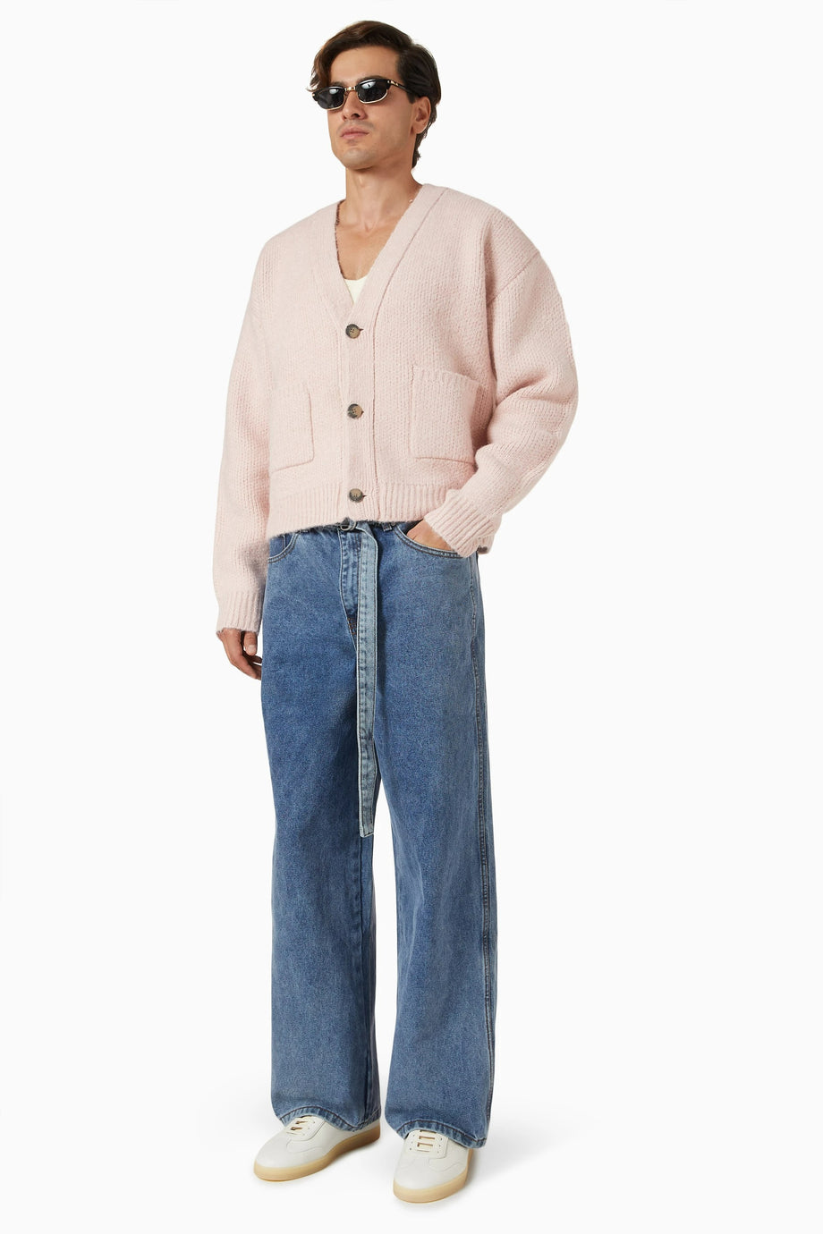 Knitted Cardigan, Pembe V Yakalı Hırka, Yivli Detaylar ve Yama Cepler