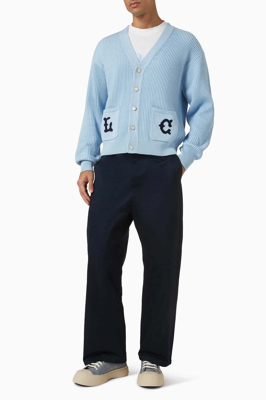 LC Cardigan, Pamuklu Hırka, Düğmeli Cepler ve Rahat Örgü, Açık Mavi