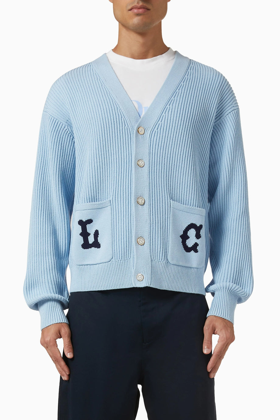 LC Cardigan, Pamuklu Hırka, Düğmeli Cepler ve Rahat Örgü, Açık Mavi