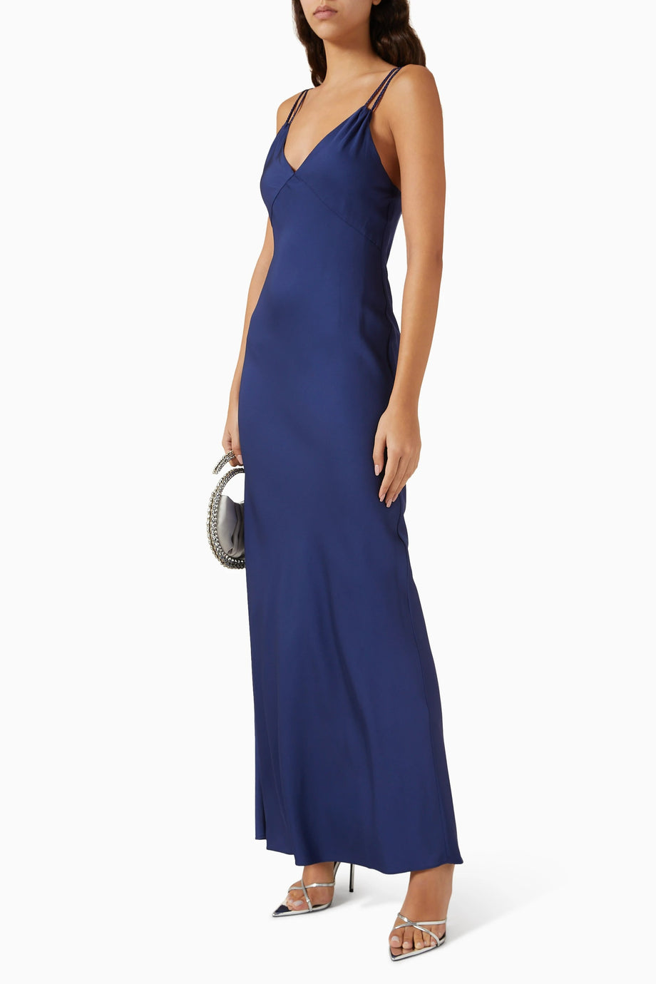Kiro Indigo Maxi Elbise, Mat Viskon Twill, Örgülü Askılı Şık Tasarım