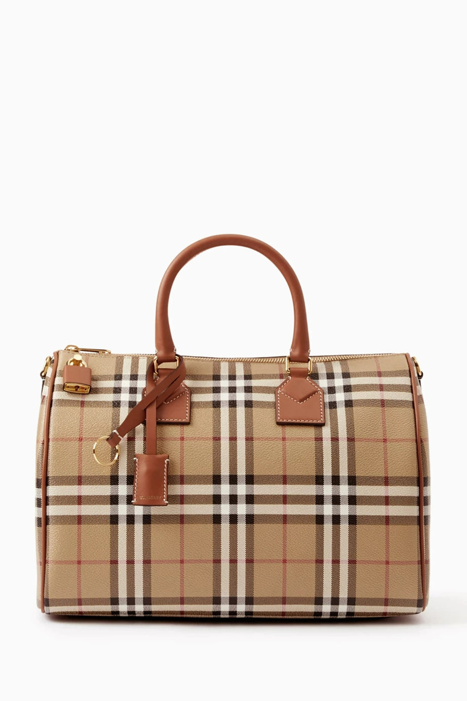 Kareli Kanvas Orta Boy Bowling Çantası, Deri Detaylı ve Çıkarılabilir Askılı