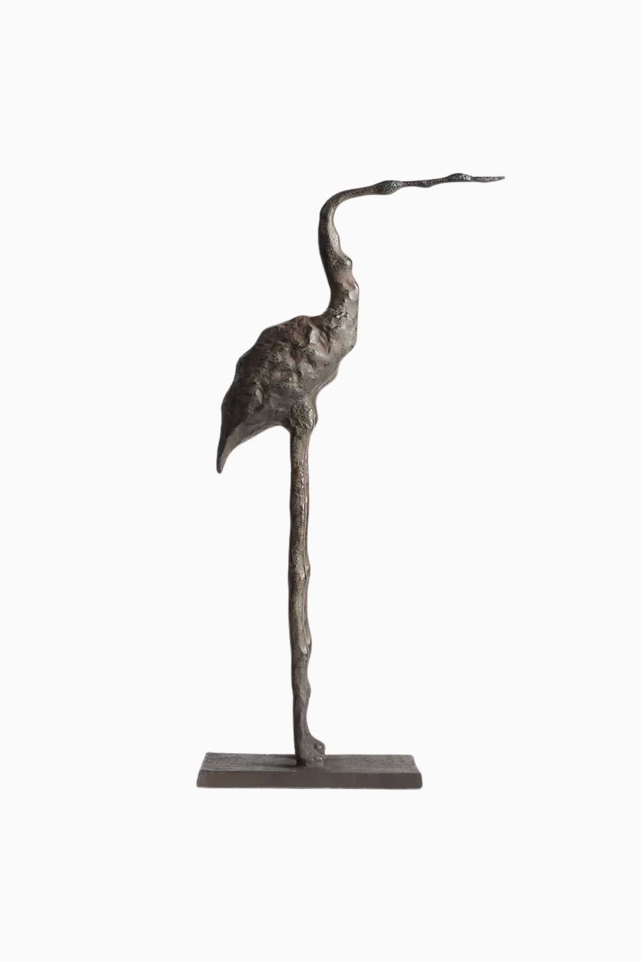 Aves Büyük Metal Vinç Heykeli 22" El Oyması ve Cilalı Döküm Alüminyum, Zarif Ev Dekoru