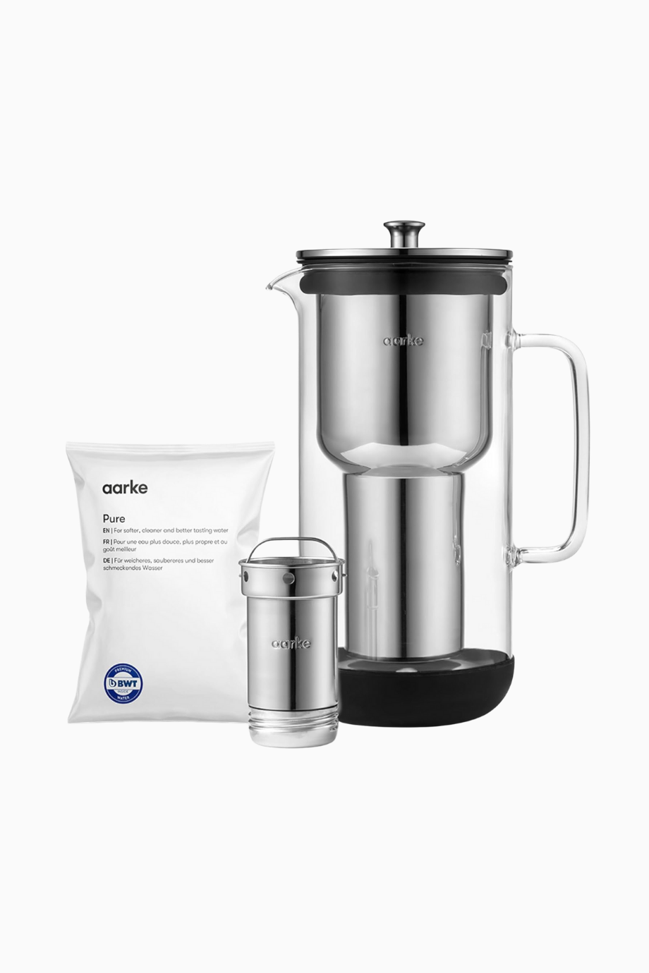 Arıtıcı Cam ve Paslanmaz Çelik Su Filtresi Sürahisi 2.4L + Saf Filtre Granülleri