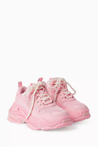 Triple S Çocuk Sneakers, File & Sentetik, Kalın Tabanlı Lüks Spor Ayakkabı