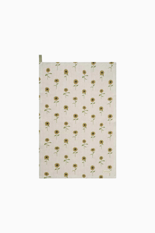 Ayçiçeği Desenli Keten Çay Havlusu, %100 Keten, 65x45 cm, Asma Halkalı