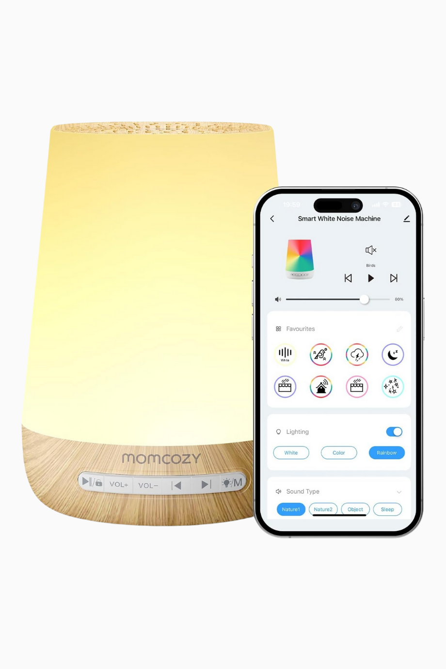 Beyaz Gürültü Makinesi ve 7 Renkli Gece Lambası