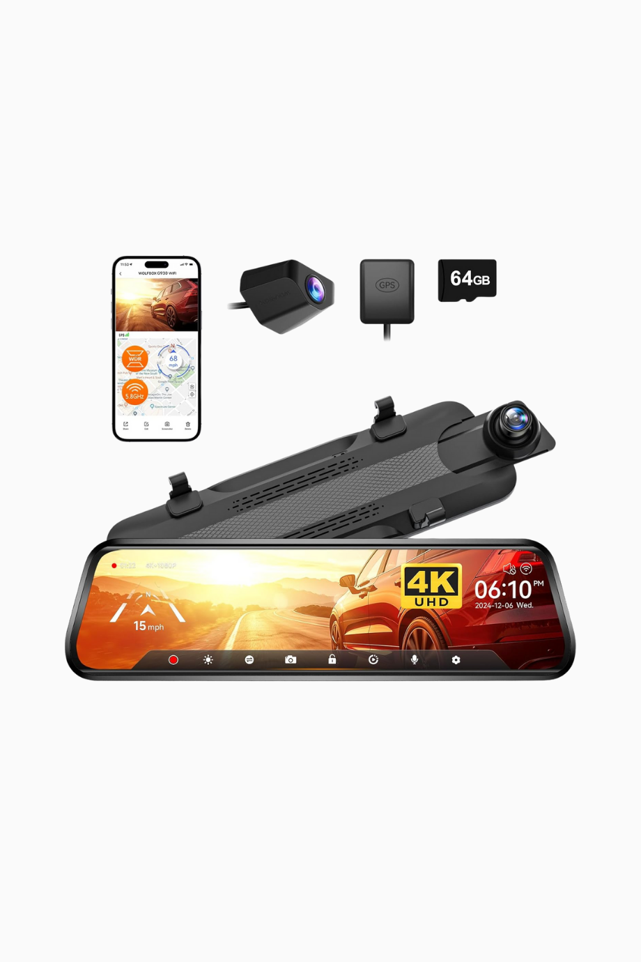 G930 10" 4K Akıllı Dikiz Aynası Kamerası, Gps, Gece Görüşü, Park Monitörü, Geri Vites Asistanı