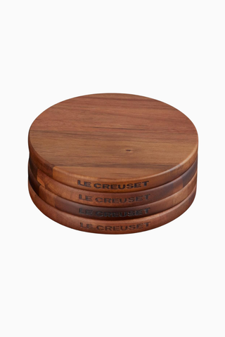 Emaye Dökme Demir Gourmand 4’lü Mini Manyetik Ahşap Altlık, Isıya Dayanıklı