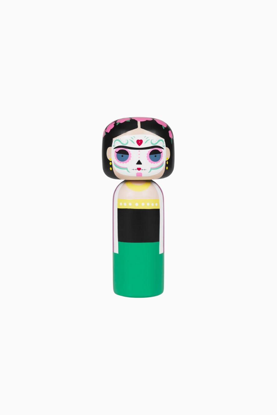 Kokeshi Frida Dia De Los Muertos Ahşap Figür, El Yapımı Koleksiyon Parçası 14,5 cm