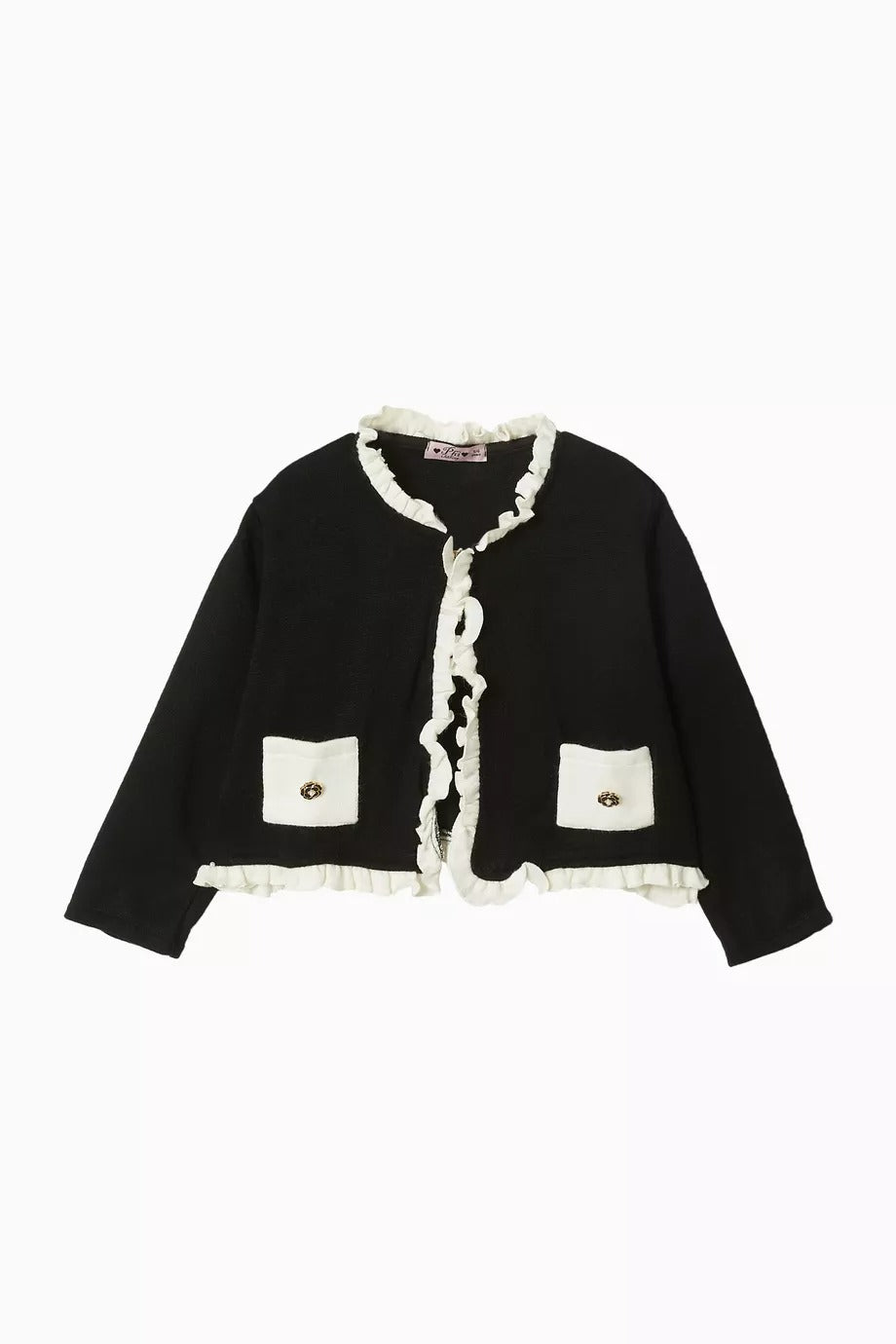 Siyah Fırfırlı Ruffle-Trim Top, Çiçek Detaylı, Konforlu Şıklık