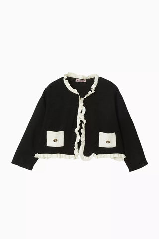 Siyah Fırfırlı Ruffle-Trim Top, Çiçek Detaylı, Konforlu Şıklık