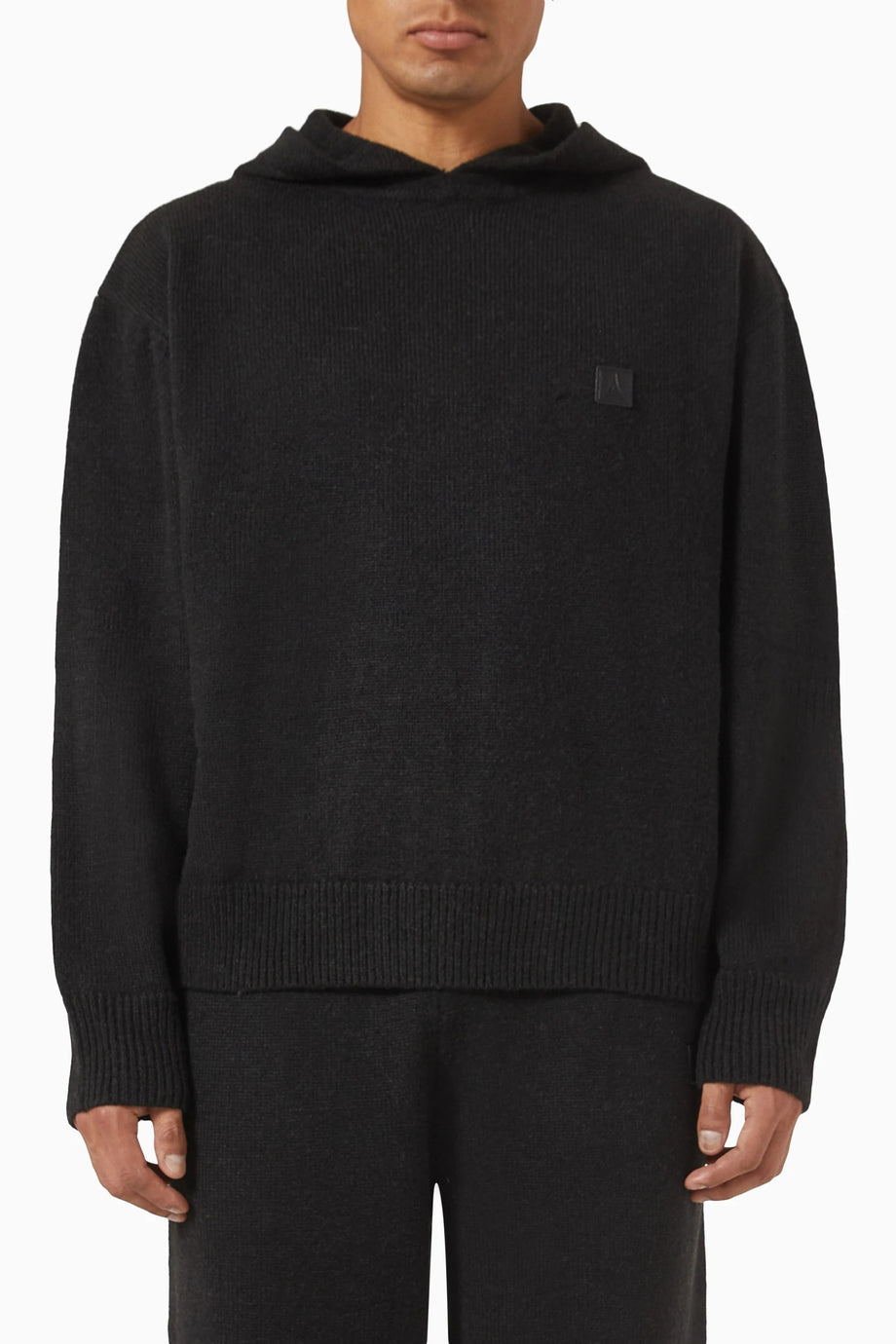 Eiffel Hoodie, Siyah Örgü Kapüşonlu Üst, İşlemeli Logo ve Yivli Detaylar