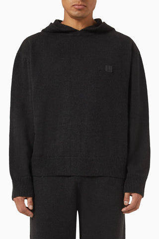 Eiffel Hoodie, Siyah Örgü Kapüşonlu Üst, İşlemeli Logo ve Yivli Detaylar