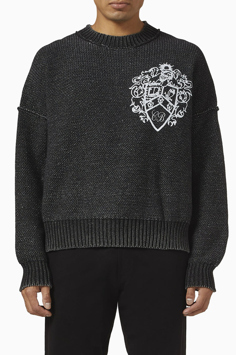 Collegiate Crest Sweater, Koyu Gri Pamuk, Tersinir & Vintage Tasarım
