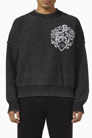 Collegiate Crest Sweater, Koyu Gri Pamuk, Tersinir & Vintage Tasarım
