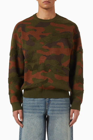 Camo Sweater in Chenille Knit, Kamuflaj Desenli Şönil Örgü Kazak, Rahat Kesim