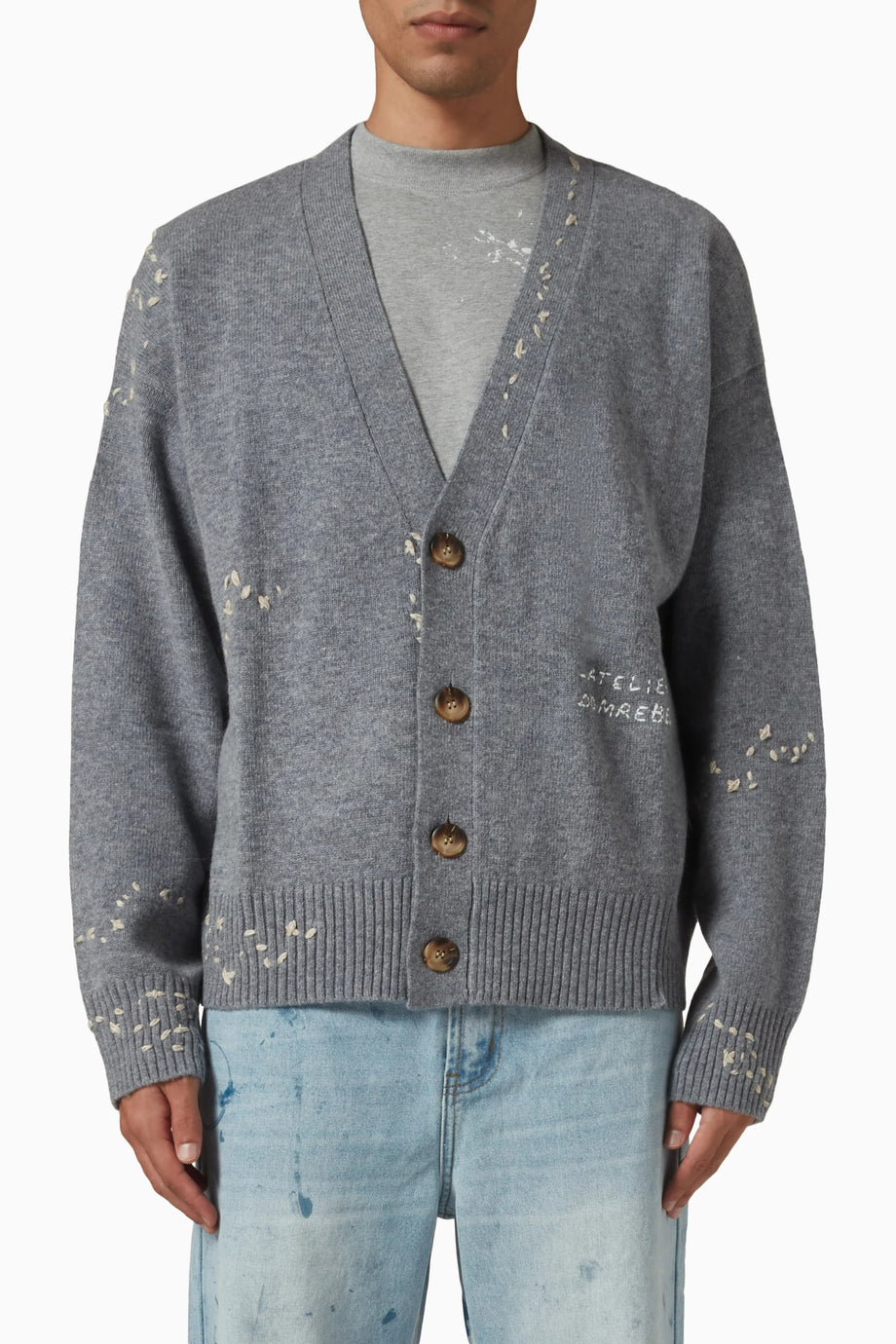 Office Cardigan, Gri Yün Karışımlı Örgü Hırka, Düğmeli ve Rahat Kesim
