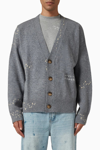 Office Cardigan, Gri Yün Karışımlı Örgü Hırka, Düğmeli ve Rahat Kesim