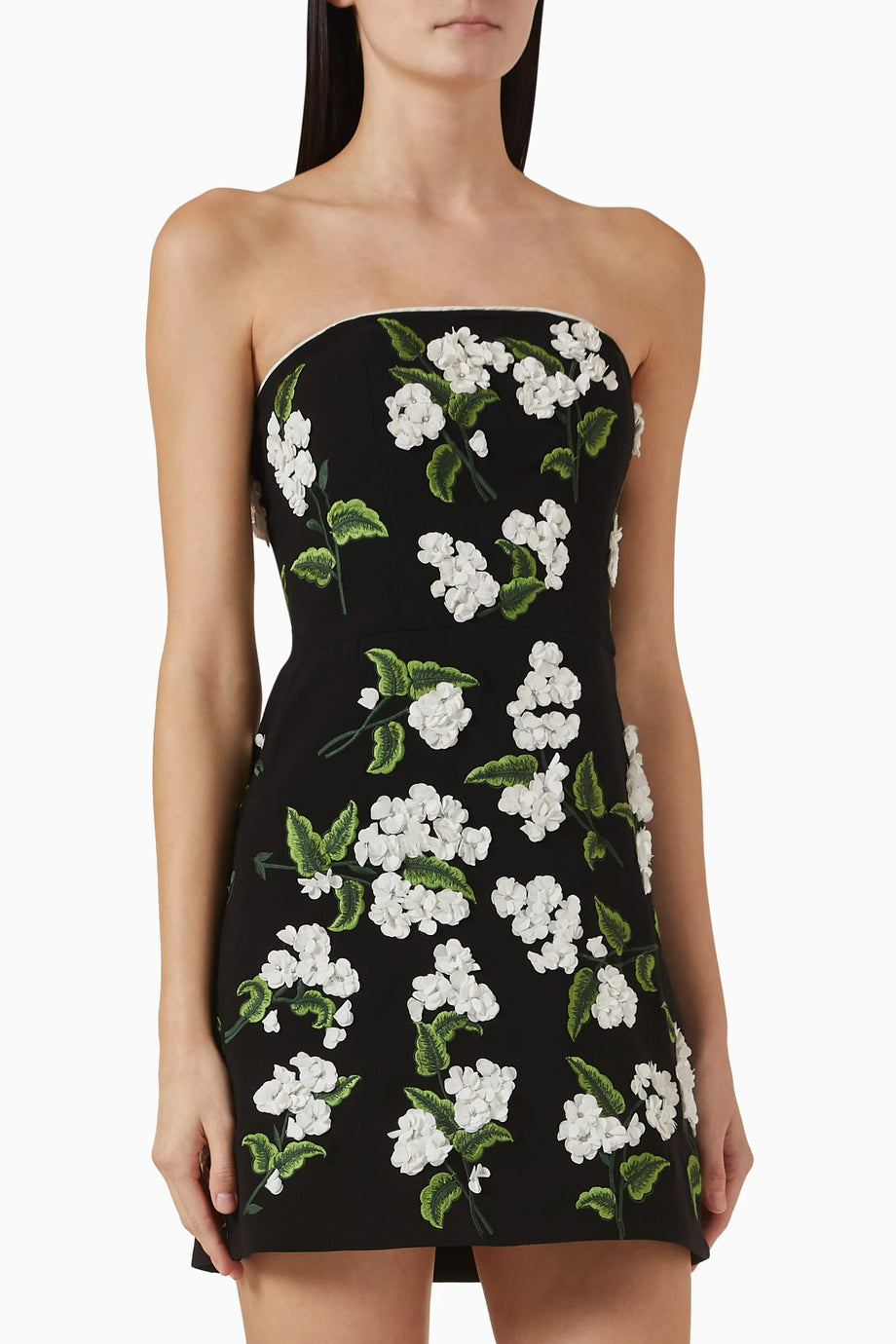 Siyah Duvaklı Straplez Mini Elbise, Zarif ve Gösterişli