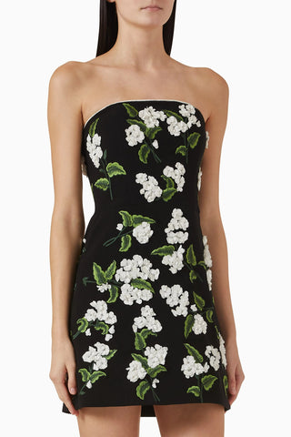 Siyah Duvaklı Straplez Mini Elbise, Zarif ve Gösterişli