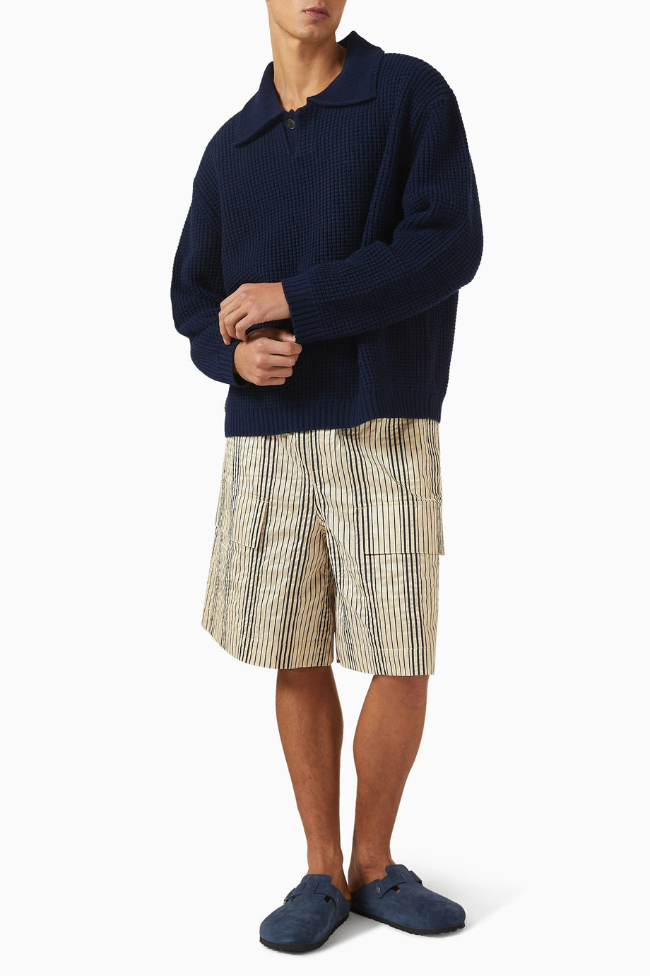 Collared Sweater, Koyu Mavi Yün & Kaşmir Polo Kazak