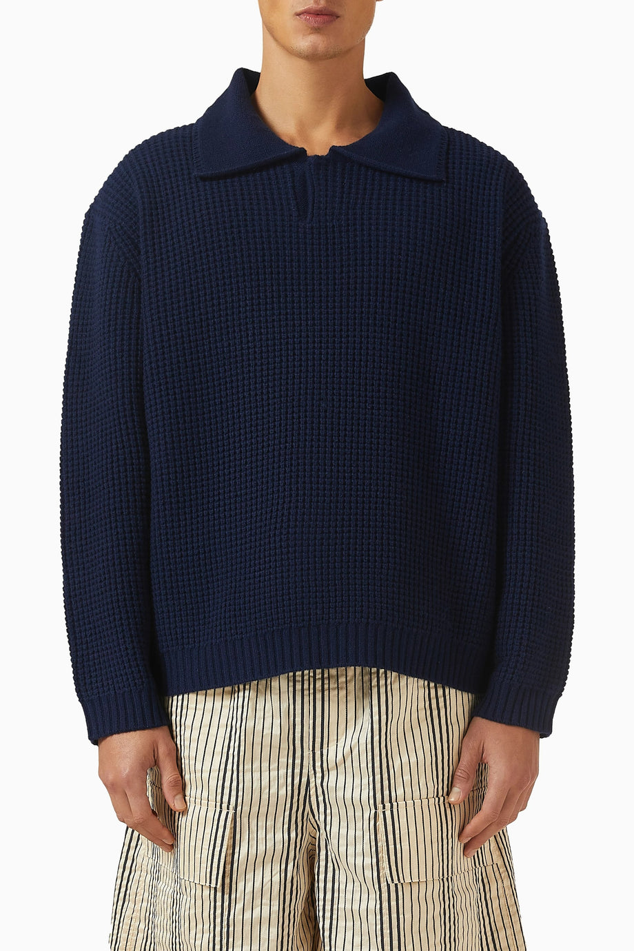 Collared Sweater, Koyu Mavi Yün & Kaşmir Polo Kazak
