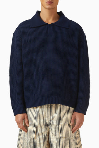 Collared Sweater, Koyu Mavi Yün & Kaşmir Polo Kazak