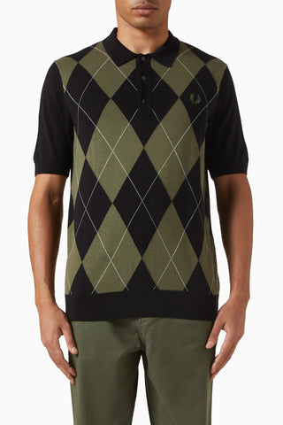 Argyle Örgü Polo Triko, Pamuklu, Nefes Alabilir ve Vintage Şıklık