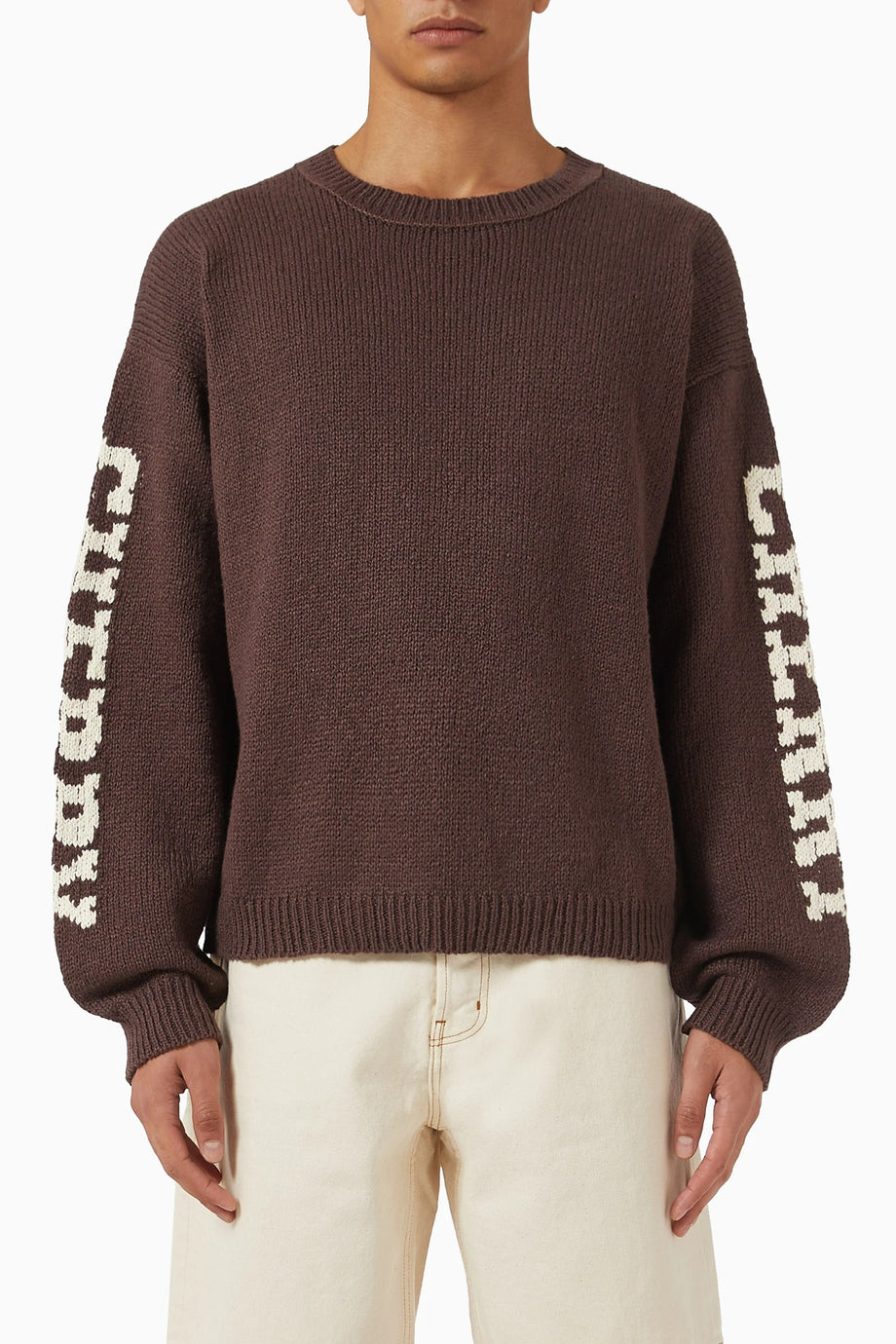Crewneck Sweater, Kahverengi Pamuklu Yuvarlak Yaka, Rahat & Şık Tasarım