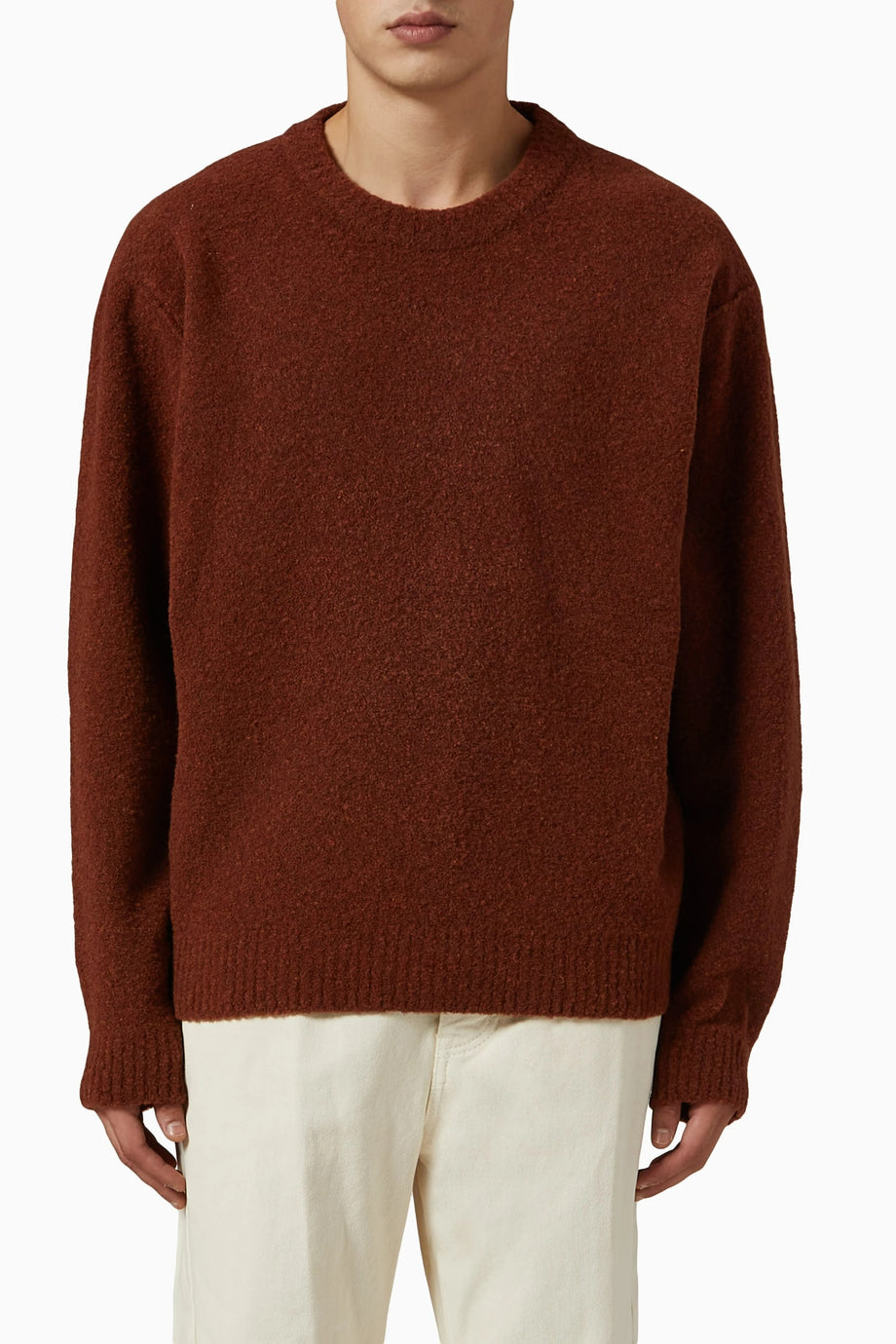 Reverse Seam Sweater, Buklet Yün Kazağı, Rahat Silüet ve Kahverengi