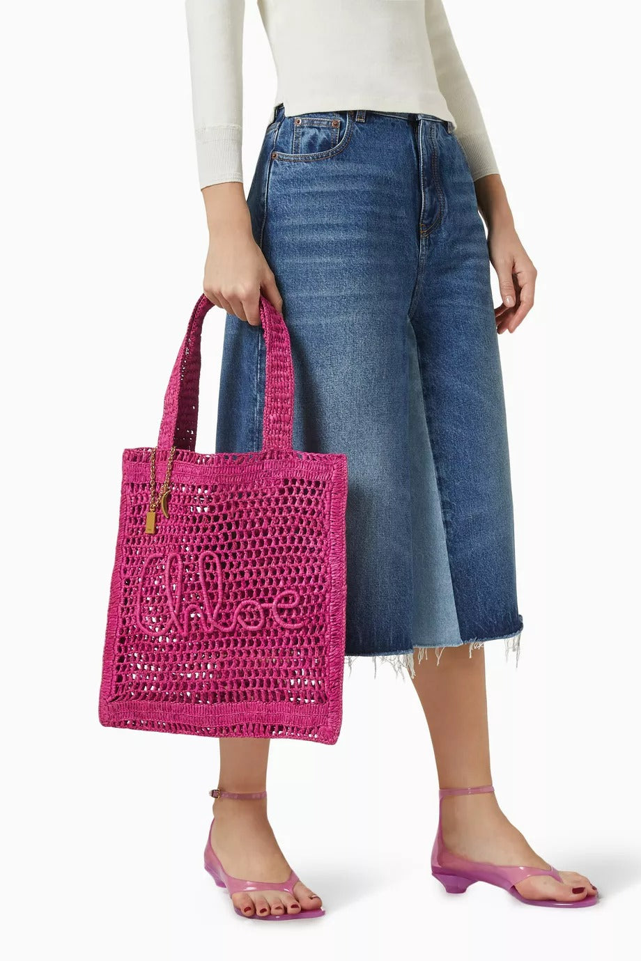 Summer Banana Raffia Tote, Çift Kulplu, İşlemeli Logo ve Altın Tonlu Detaylı Plaj Çantası