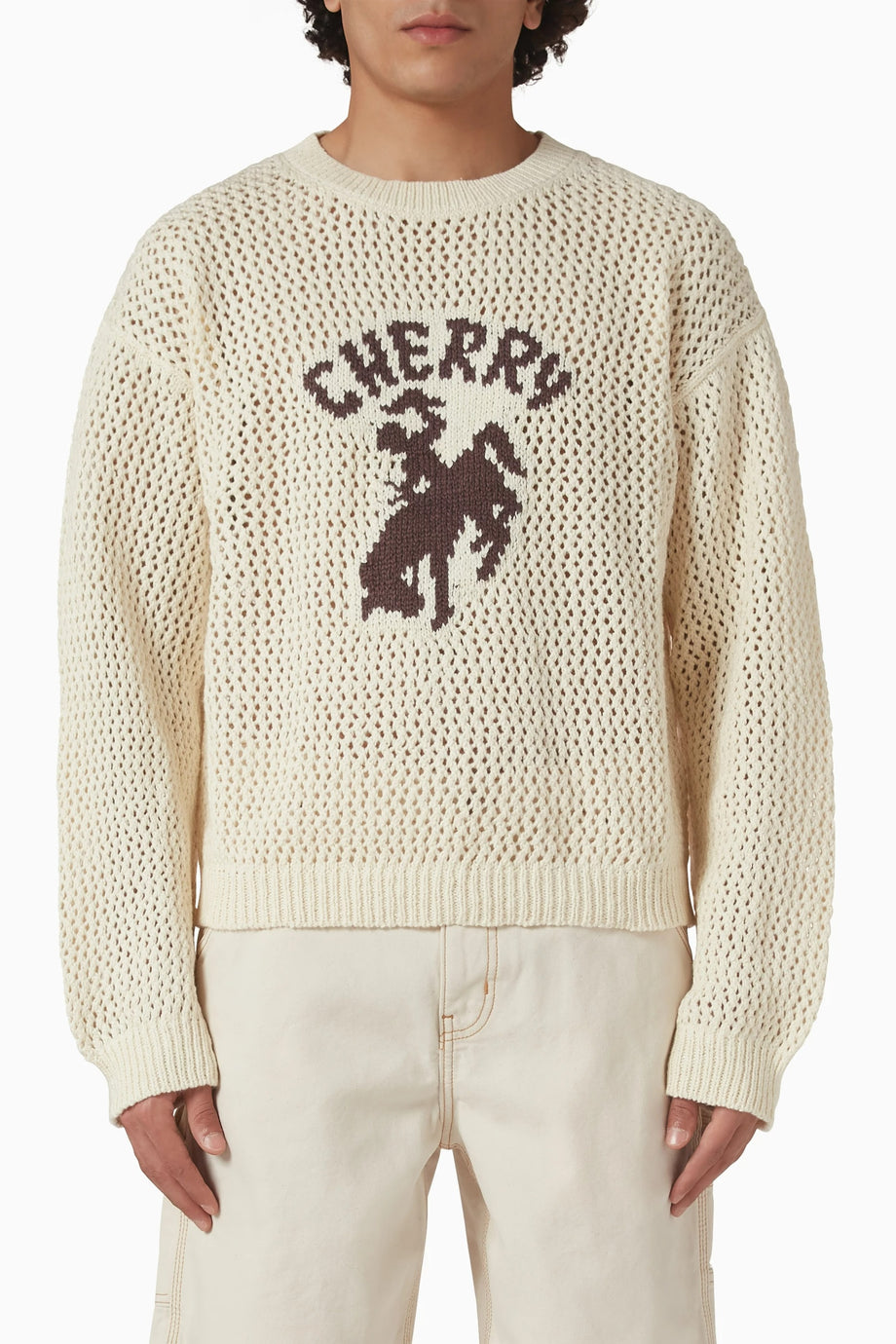 Western Sweater, Beyaz Tığ İşi Örgü, Pamuklu Yazlık Bol Kesim Kazak