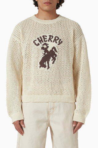 Western Sweater, Beyaz Tığ İşi Örgü, Pamuklu Yazlık Bol Kesim Kazak