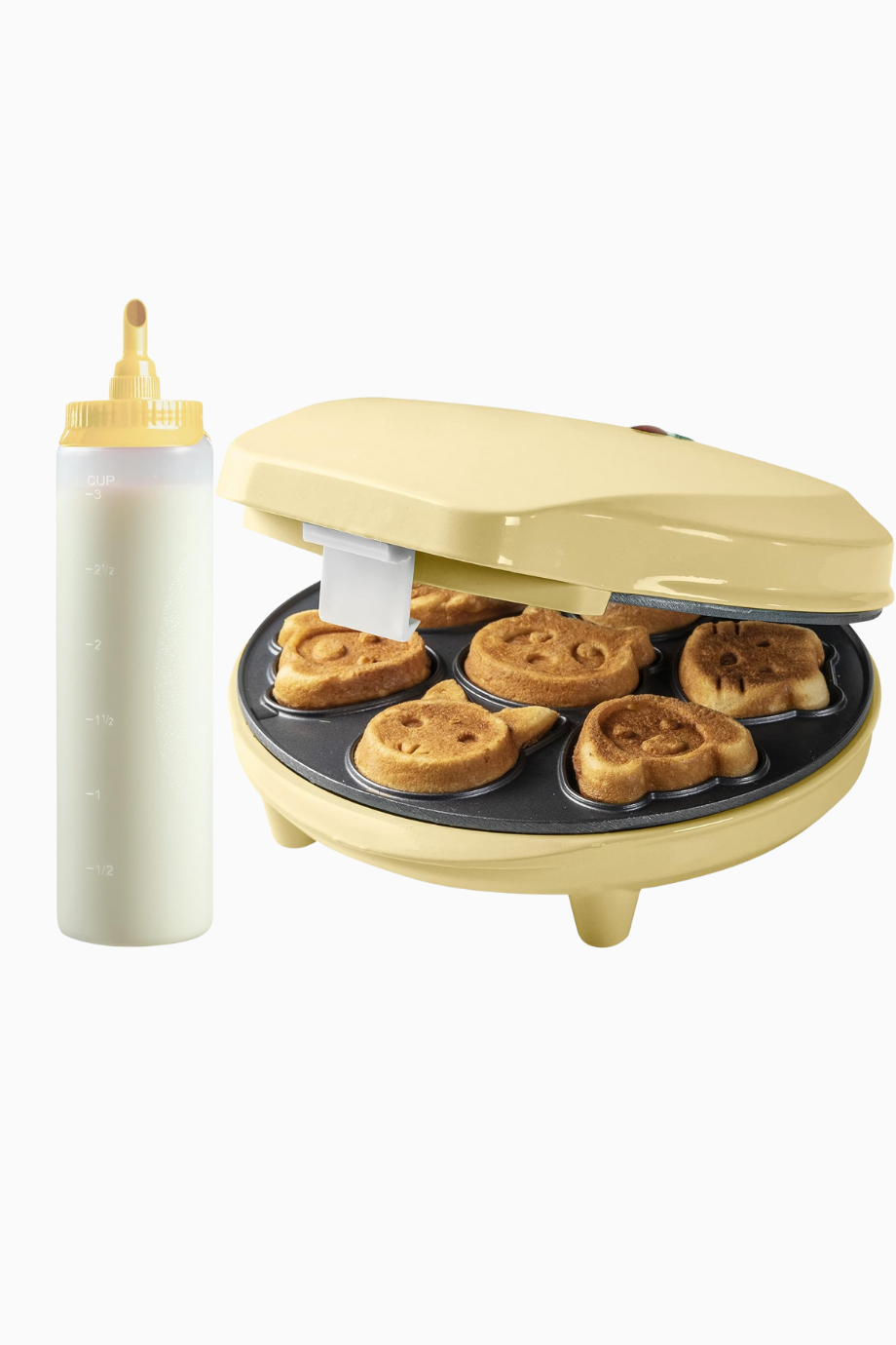 Mini Hayvan Motifli Waffle Makinesi ve 700 ml Ölçekli Hamur Dozajlayıcı