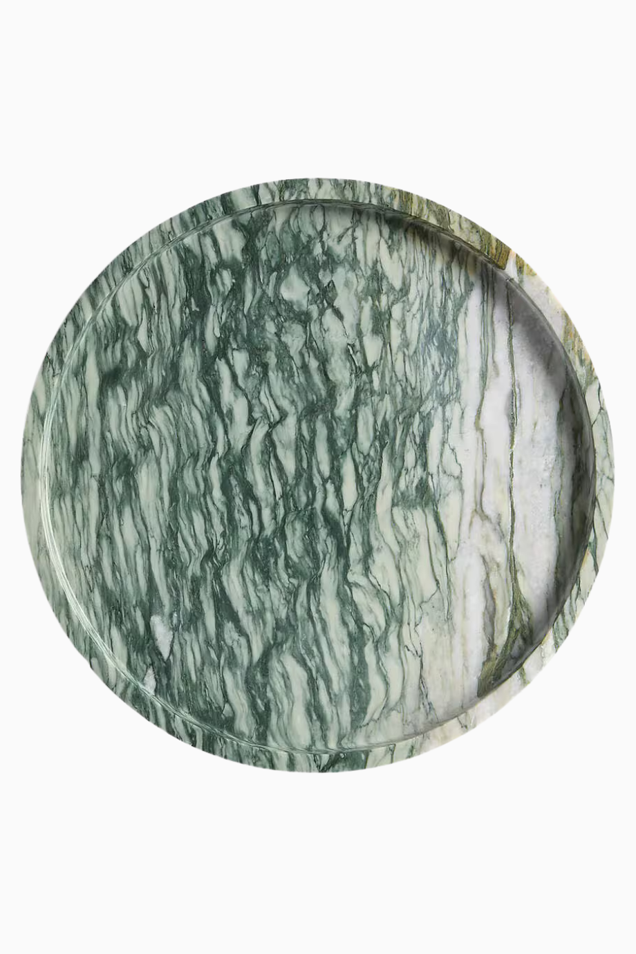 Fern Green Yuvarlak Mermer Tepsi, 12,5” El Oyması Doğal Taş Lüks Sunum Parçası