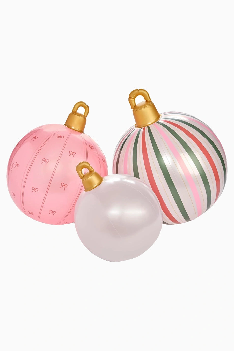 3’lü LED Işıklı  Pembe Şişme Noel Dekor Seti