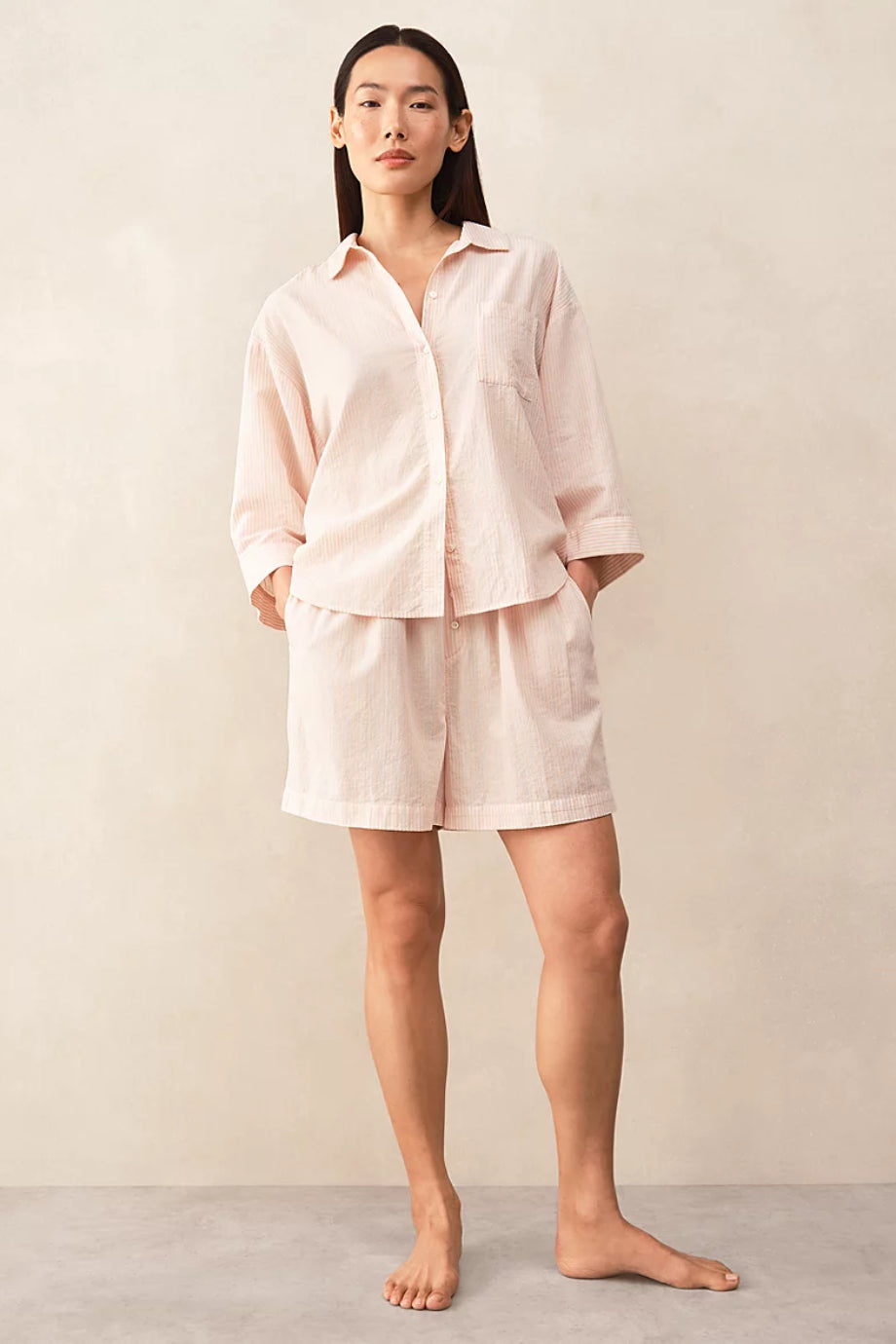 Organik Pamuklu Çizgili Kadın Kısa Pijama Takımı