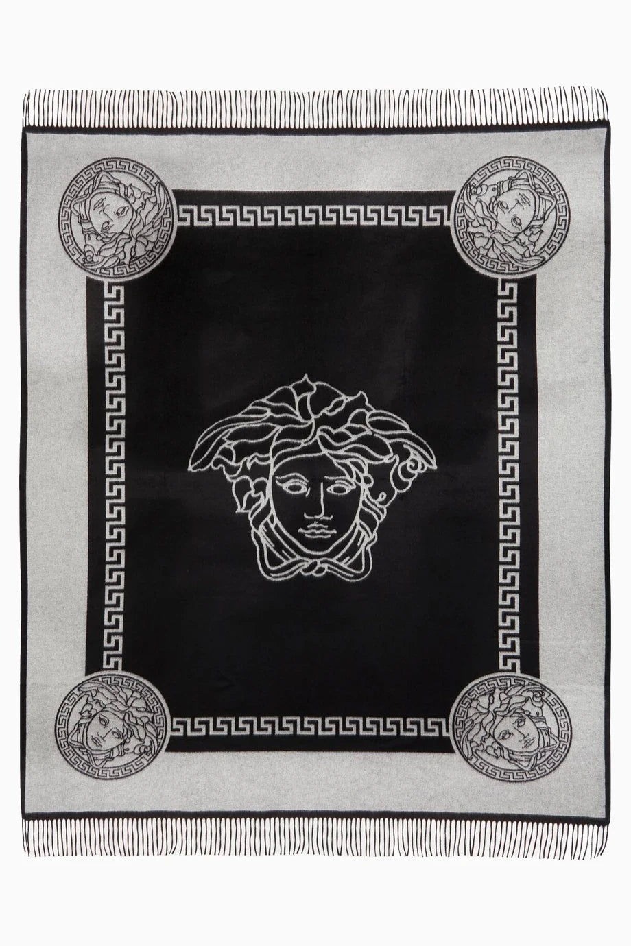Greca Key-Medusa, İtalyan Tasarımı Siyah İpek Kaşmir Battaniye