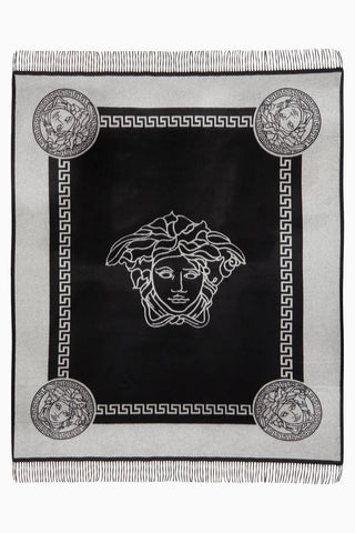 Greca Key-Medusa, İtalyan Tasarımı Siyah İpek Kaşmir Battaniye