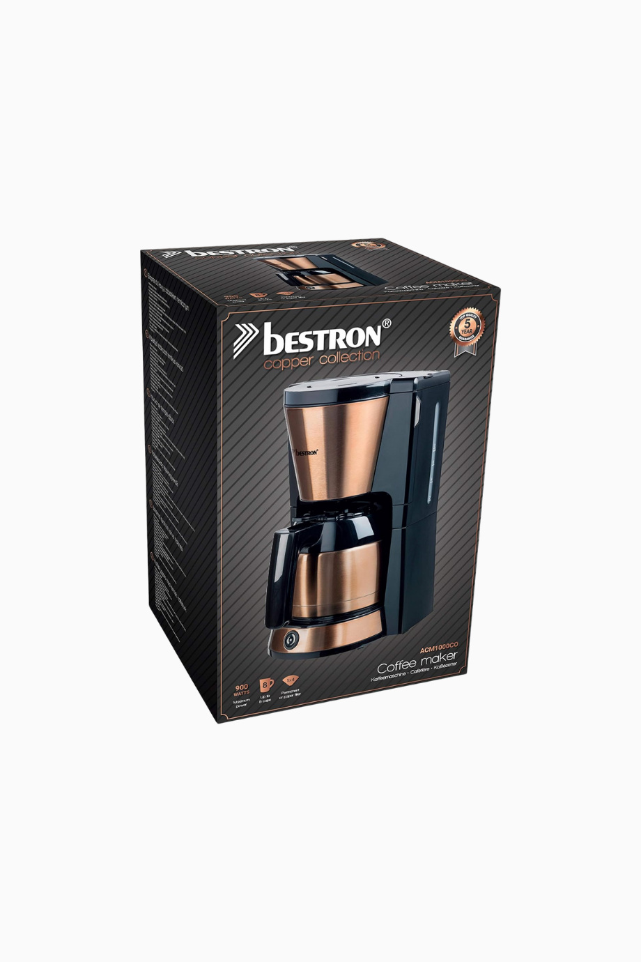 8 Kupalık Filtre Kahve Makinesi 1L Termos 900W Bakır