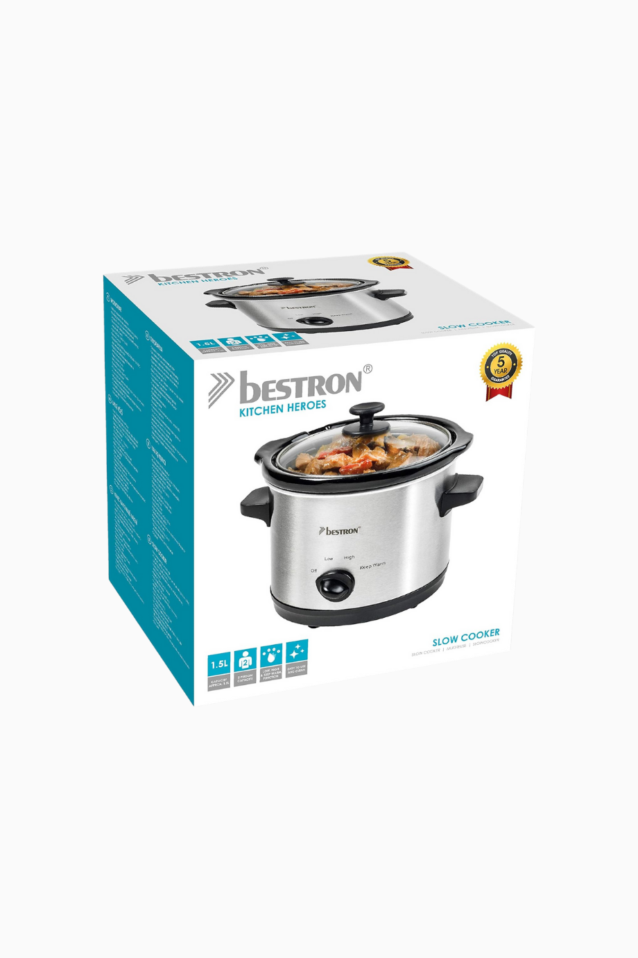 1.5 L Slow Cooker Kompakt 2 Kişilik Yavaş Pişirici 120W Silver